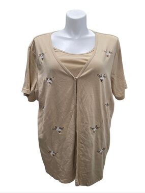Vintage Only Necessities 2X Beige Embroidered Two-Piece Knit Top Set